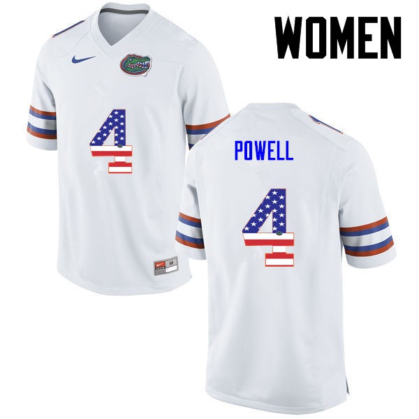 Florida Gators Women #4 Brandon Powell College Football Jersey USA Flag Fashion White